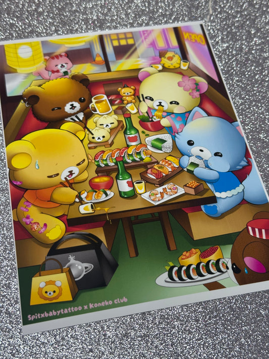Kuma Sushi Shop Mini Print