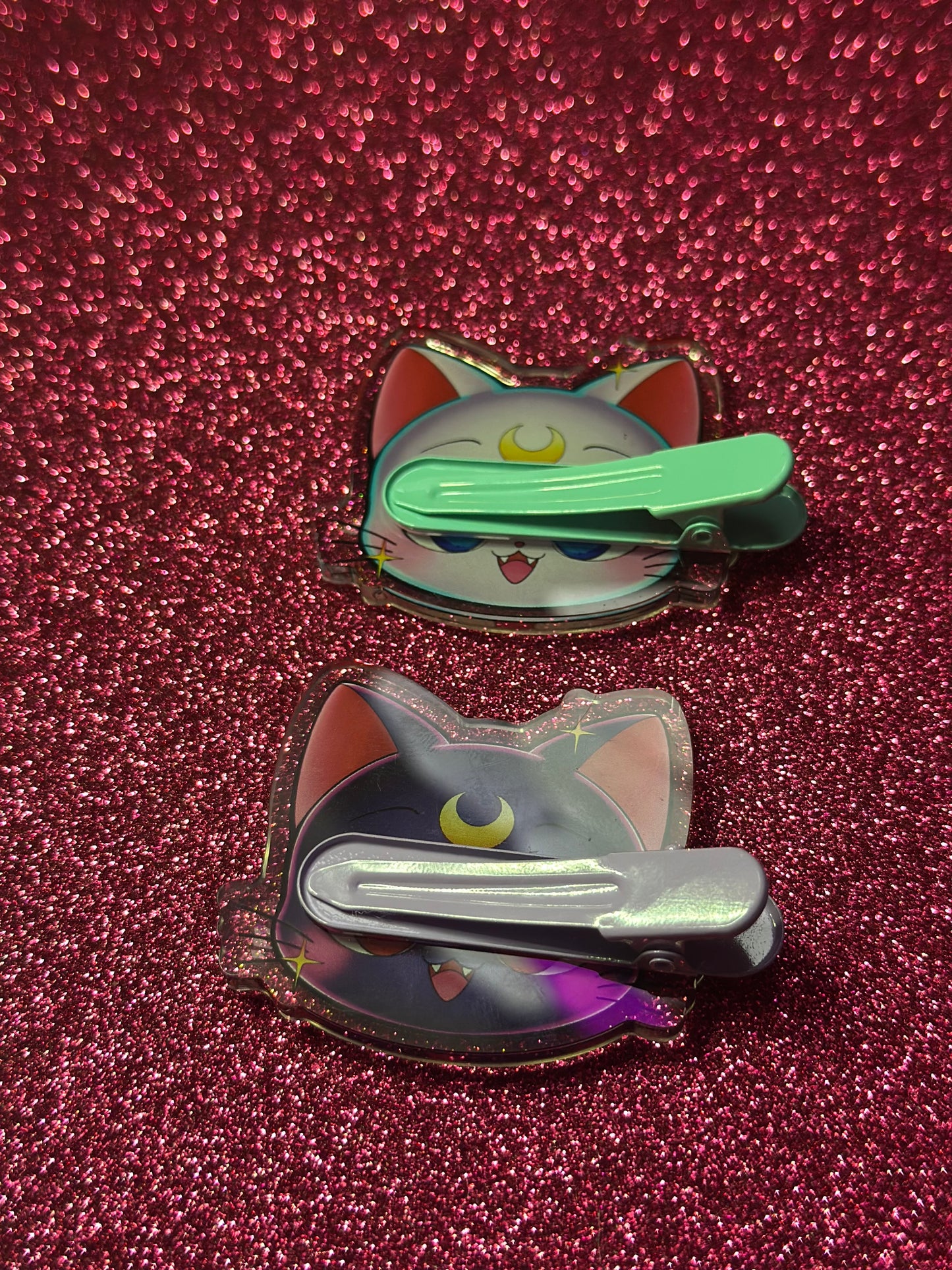 Glitter Moon Kitty Hairclip set