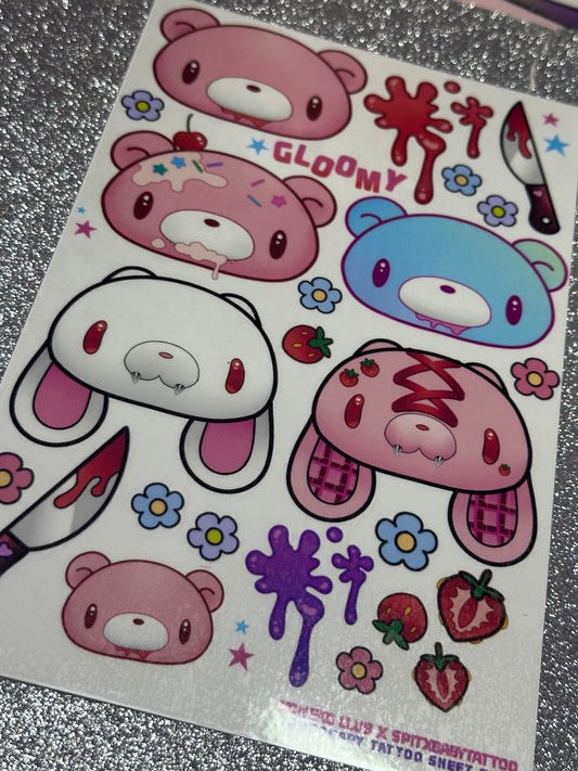 Gl00my Temporary Tattoo Sheet