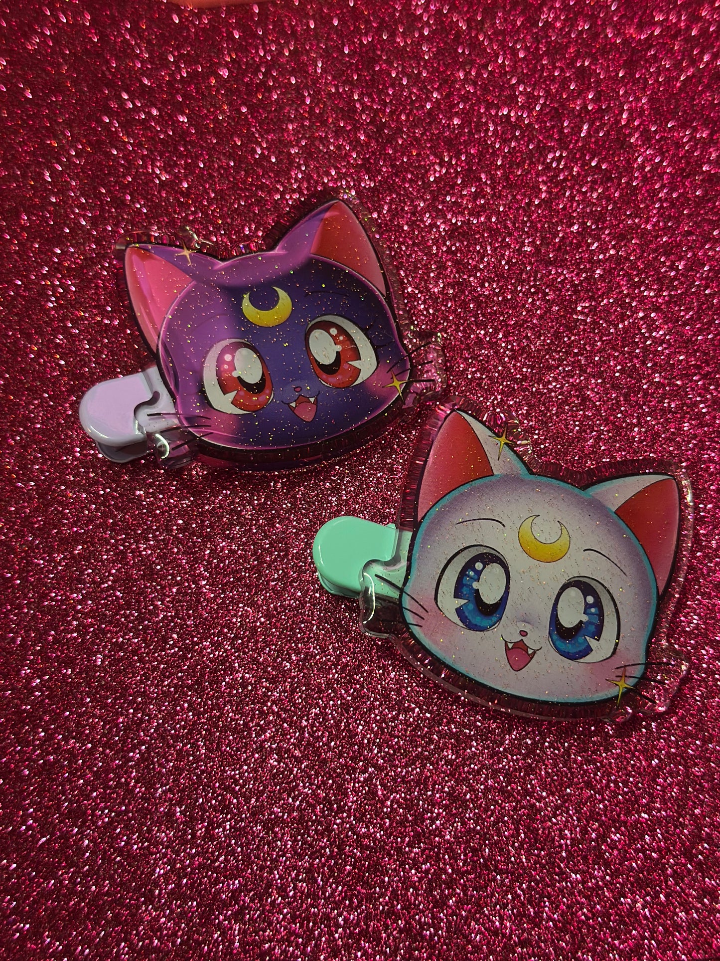 Glitter Moon Kitty Hairclip set