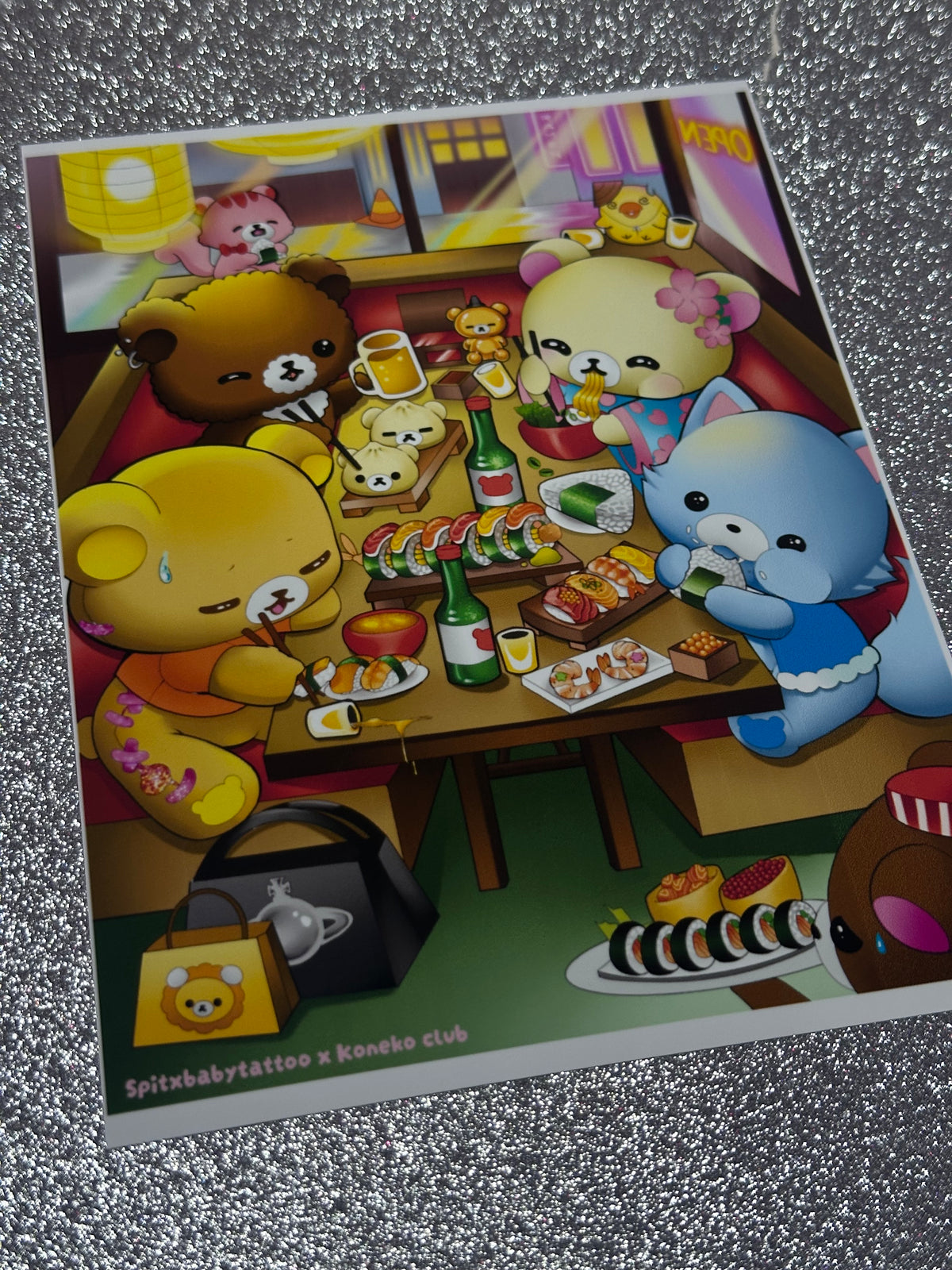 Kuma Sushi Shop Mini Print