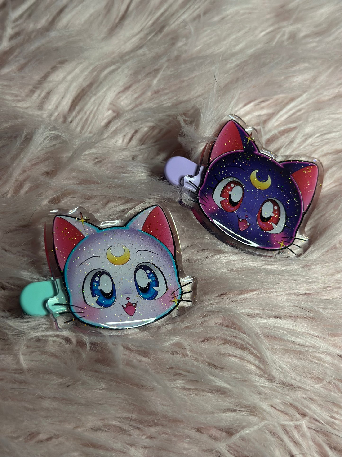 Glitter Moon Kitty Hairclip set