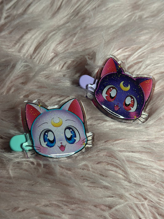 Glitter Moon Kitty Hairclip set