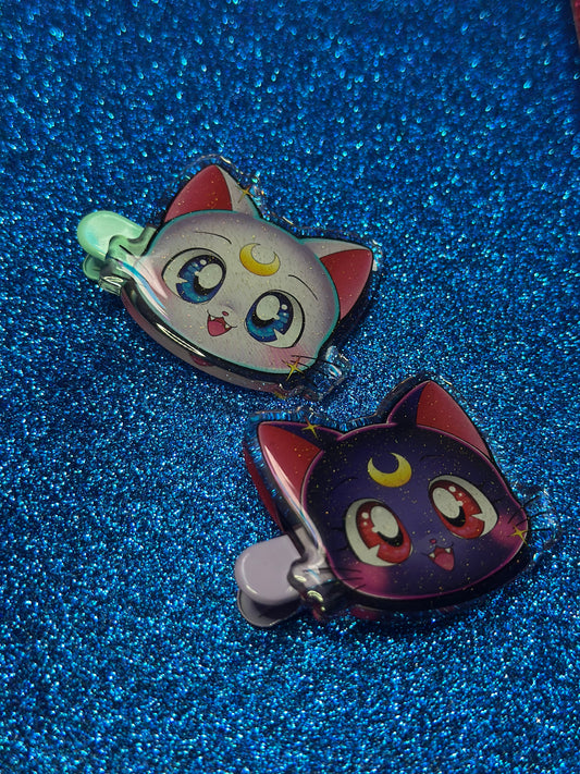 Glitter Moon Kitty Hairclip set