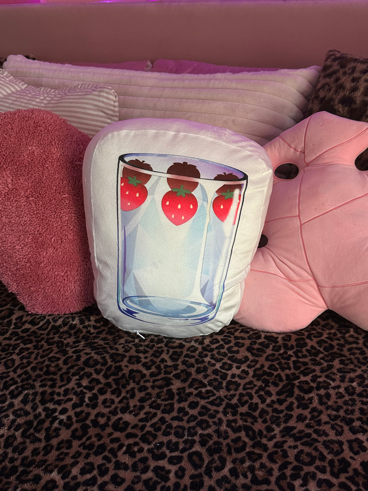 Little Red Strawberry Cup Throw Pillow