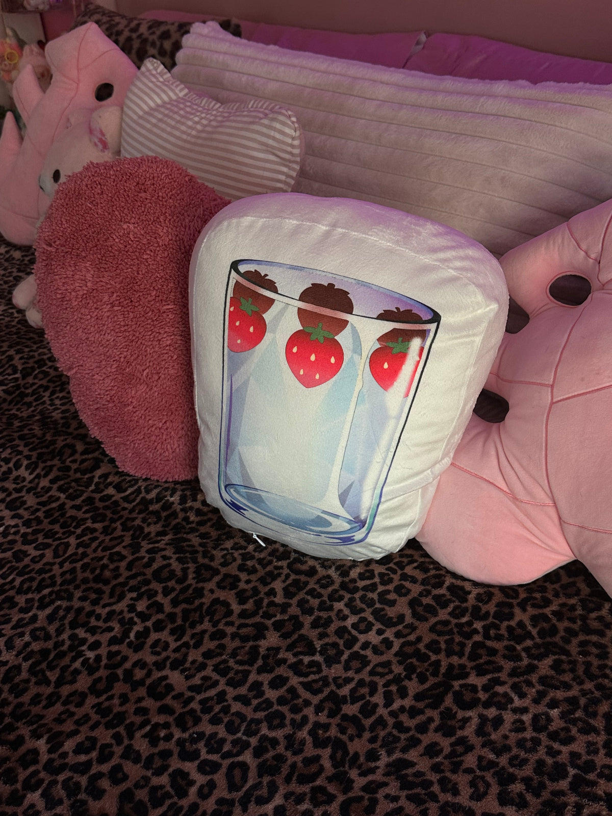 Little Red Strawberry Cup Throw Pillow